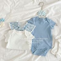 Ensemble trois pièces pour nouveau-né, confortable, en pur coton, à fleurs, à pois, à manches courtes, combinaison pour bébé, tenue adorable, unisexe