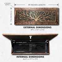 Meuble de dissimulation pour armes à feu avec étagère dissimulée et rangement caché pour fusils, fusils à pomme, pistolets, motif oiseaux dans un arbre