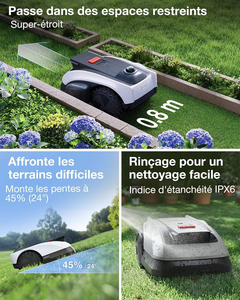เครื่องตัดหญ้าอัตโนมัติระดับพรีเมียม Ecovacs GOAT O1200 LiDAR PRO สำหรับพื้นที่ 1200 ตร.ม. พร้อมระบบทำแผนที่อัตโนมัติผ่านแอพพลิเคชั่น, ระบบ LiDAR หลายเส้น, กันน้ำระดับ IPX6, ความกว้างการตัด 22 ซม., สำหรับใช้งานกลางแจ้ง - Product Image 4