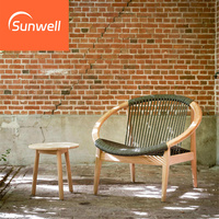 Meubles de patio chinois corde en bois chaise de salle à manger en plein air teck salon de jardin chaises de bistro rondes avec usine directe