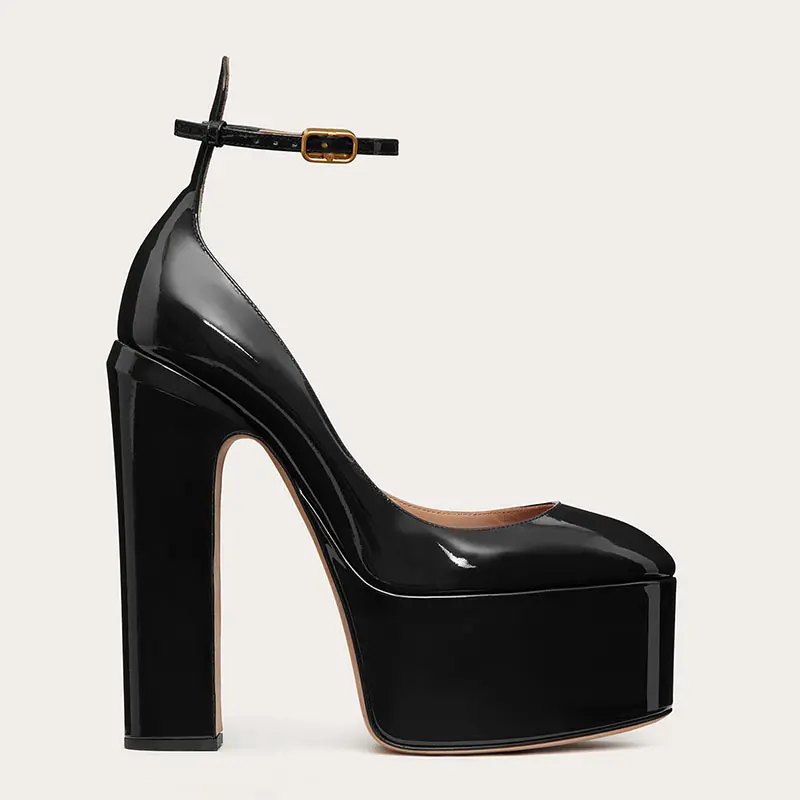 WETKISS Custom Plus Size 43 Ladies Shoes Patent PU Mature Women Platform Shoes High Block Heels Pumps with Ankle Straps