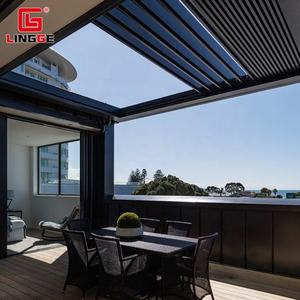 पिछवाड़े के लिए इलेक्ट्रिक शटर रूफ गज़ेबो एल्यूमीनियम फोल्डेबल रूफ वाटरप्रूफ पेर्गोला पवेलियन एलईडी लाइट ग्लास दरवाजे के साथ - Product Image 4