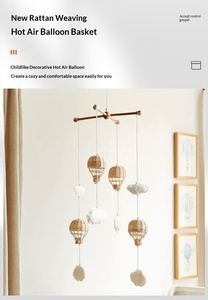 Adorno Colgante de Globo Aerostático de Ratán Tejido Natural, Colgante de Nube de Madera Hecho a Mano, Decoración para Habitación Infantil, Juguete Relajante para Bebés - Product Image 2