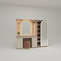 Miroir de Coiffeuse Lumineux Moderne de Luxe à Luminosité Réglable avec Panneau Amovible et Rangement en MDF pour Chambre à Coucher – Vente en Gros
