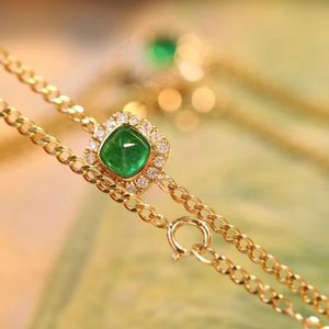 Xinfly Fine Jewelry GRC 18k Gold Cuban Chain 0.10ct Natural Diamond 0.45ct Vivid Green Square Emerald <b>Gemstone</b> <b>Bracelet</b> - Product Image 3