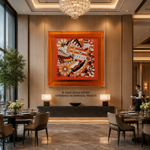 Geometric Horse Wall Art Handmade Mixed Media Painting with Orange Acrylic <b>Frame</b> <b>for</b> Luxury Interior Hotel Project Decoration - Product Image 2