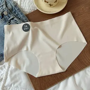 Roupa íntima feminina de seda gelada com cintura alta e elástica, novidade de verão e outono, calcinha sem costura para mulheres, corte a laser