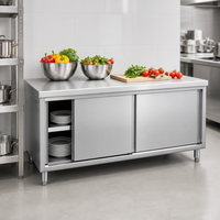 Plan de travail en acier inoxydable avec armoire à porte coulissante, table de préparation pour cuisine commerciale, unité de rangement pour restaurants et cuisines