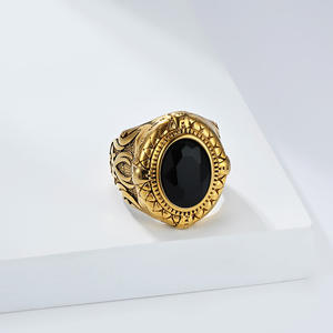 Anillo retro de acero de titanio con piedras preciosas para hombre, joyería clásica de moda con piedras negras, rojas, verdes y azules, regalo. - Product Image 3