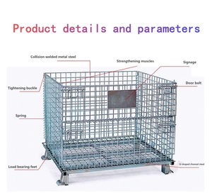 Chất Lượng Cao Hậu Cần Đóng Mở <span class=keywords><strong>Stackable</strong></span> Kim Loại Pallet Dây Thép Lưới Container Lưu Trữ Lồng Cho Kho - Product Image 4