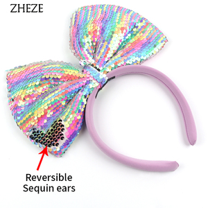 Tốt Nhất Bán Phóng Đại Phong Cách Long Lanh Đảng Ảnh Đạo Cụ Phụ Kiện Tóc Cầu Vồng <span class=keywords><strong>Sequin</strong></span> Lớn Cung Headbands Cho Phụ Nữ - Product Image 4