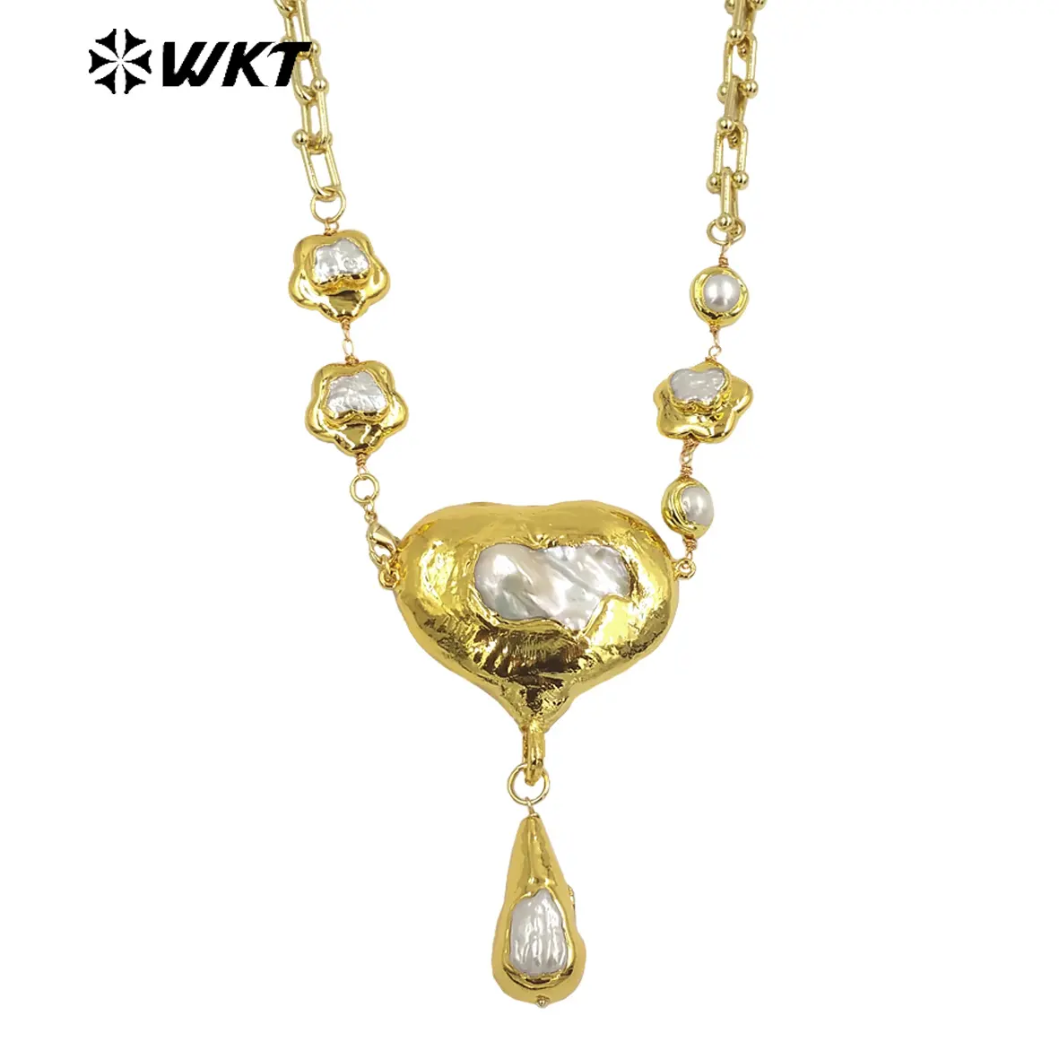 WT-JN241 Wholesale Vintage Trendy Baroque Pearl 18k Chain Gold Plated Exquisite High Quality Pendant Necklace