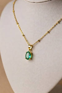 Gold Plated Emerald Cut Oval Pendant Necklace With Lab Created Stone Classic Style For Daily Wear Unisex Jewelry 18 Inches - Product Image 6