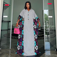 Robe longue de luxe africaine 2026 style Bubu, imprimé floral rayé, Kaftan ample, tenue Dashiki nigériane