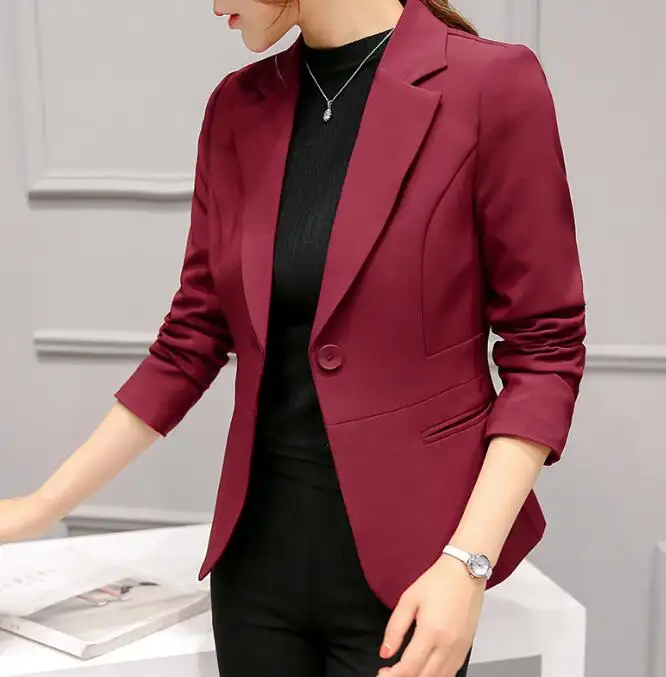 new slim Korean style large size small suit Blazer long sleeve solid color fashion casual suit women