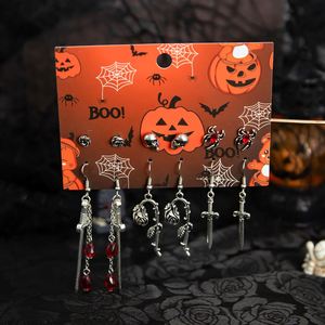 6 Pairs Goth Red Crystal Skull Spider Metal Drop <b>Earrings</b> Set Women Halloween Creative Cross Rose <b>Piercing</b> <b>Earring</b> Jewelry - Product Image 5