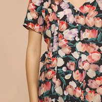 Robe Courte Femme OEM ODM à Imprimé Floral, Col en V, Manches Courtes, Taille Nouée, Décontractée pour l'Été, Usage Quotidien, Personnalisable