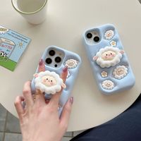 Housse en silicone mignonne avec étui de téléphone de dessin animé de béquille intégré de mouton housse de téléphone portable antichoc pour iPhones 14 15 pro max