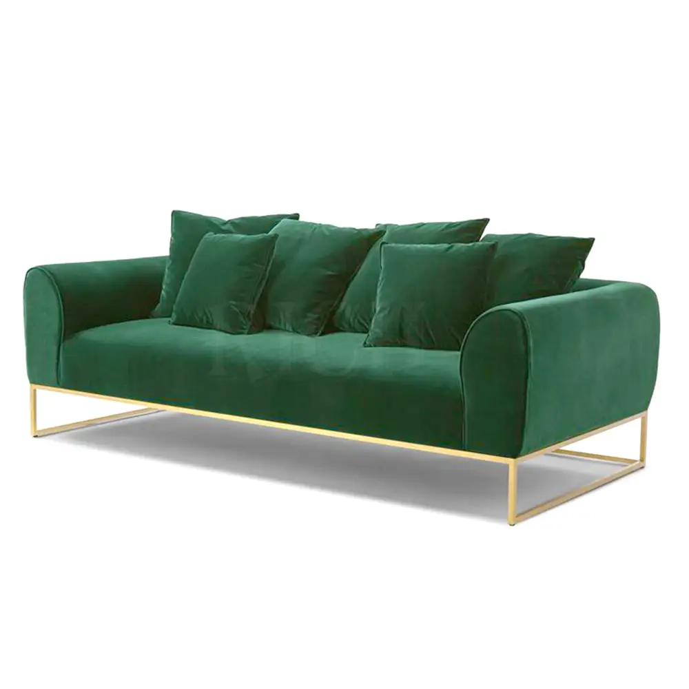 النمط الأوروبي الحديث الفولاذ المقاوم للصدأ الساقين الأريكة أريكة الجمال صالون أريكة النسيج الأخضر المخملية غرفة المعيشة أريكة