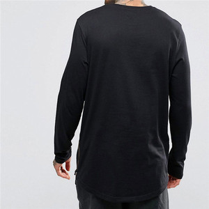 2023 nouvelles tendances hommes t-shirts Super palangre à manches longues T-Shirt Hip Hop Arc ourlet avec ourlet incurvé côté fermeture éclair hauts t-shirt hommes - Product Image 5
