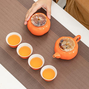 <b>Small</b> Persimmon Kung Fu Tea Set Ceramic Teapot And 4 Cups Portable Outdoor <b>Gift</b> <b>Box</b> Creative <b>Gift</b> Present - Product Image 3