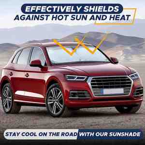 Pare-soleil réfléchissant QM en polyester, bloque la chaleur et le soleil, pare-soleil pliable pour pare-brise de voiture, anti-UV - Product Image 5