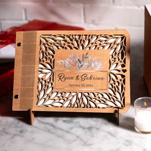 Cahier personnalisé découpé au laser couverture en bois bébé douche livre d'or signe de famille mariage bois Album Photo Scrapbook - Product Image 3
