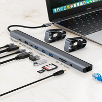10-in-1 Aluminium USB-C Hub Dockingstation 4K HD 100W PD USB 3.0 für 2.0 SD-Karte Tastatur Maus Sprachaktivierte LED-Leuchten