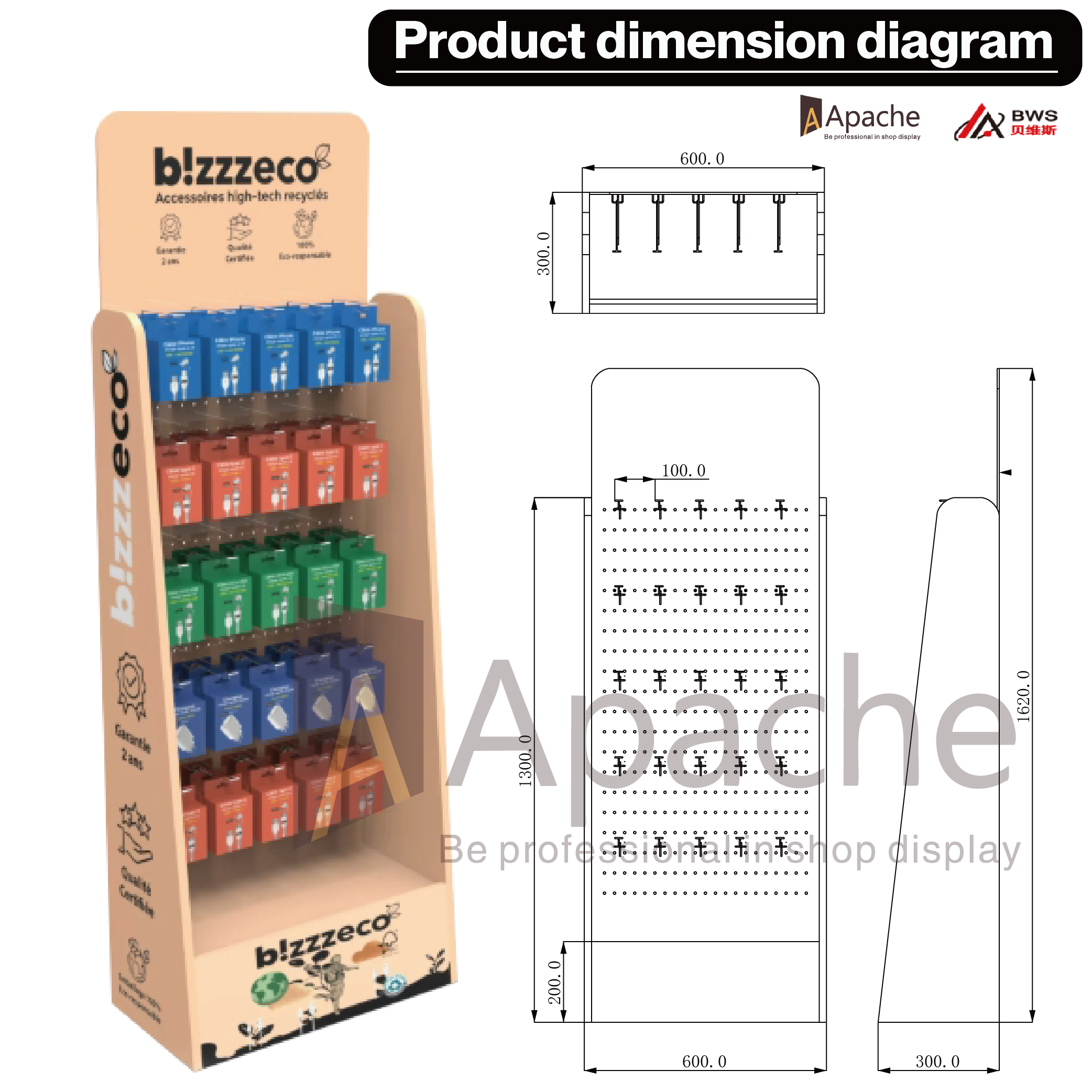 Customized Modern Wood Pegboard Display Stand with Durable Hooks for Cellphone Accessories Painted Finish — view 2