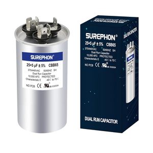 <span class=keywords><strong>Condensateur</strong></span> <span class=keywords><strong>25</strong></span>+5 <span class=keywords><strong>UF</strong></span> <span class=keywords><strong>25</strong></span>/5 MFD ±5% 370V/440VAC <span class=keywords><strong>Condensateur</strong></span> de démarrage double <span class=keywords><strong>CBB65</strong></span> Fonctionne pour le démarrage du moteur de climatiseur ou de pompe à chaleur - Product Image 1