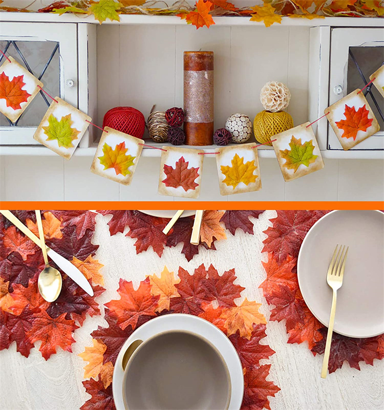 50pcs Fall Artificial Maple Leaves  for Thanksgiving Wedding Indoor Outdoor Wreath Decoration