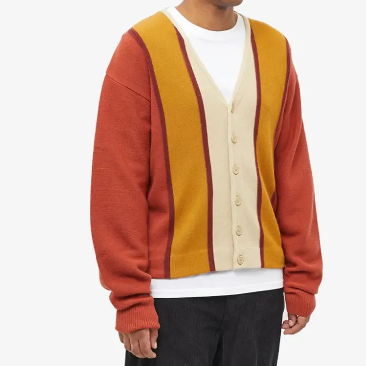 OEM custom 50% lana 50% acrilico classico chiusura a bottone cardigan in maglieria a righe color block per uomo