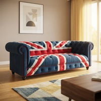 Union Jack Britischer Stil Sofa - Amerikanischer Landhausstil Massivholz Nordischer Leinen-Stoff Sessel 1/2/3-Sitzer Ländliches Wohnzimmer