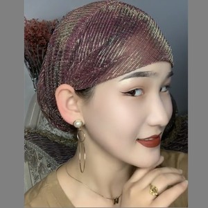 Foulard en mousseline rayé pour femme, style européen et américain, avec design élastique double couche, bonnet de yoga musulman en polyester - Product Image 3
