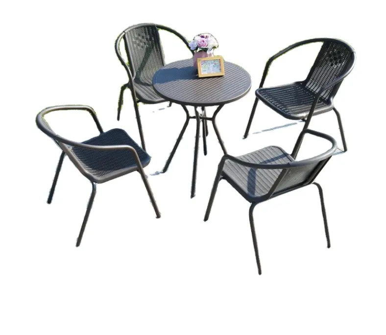 Juego de mesa de comedor de aluminio para restaurante, silla de comedor de ratán para jardín, mesa de centro para exteriores