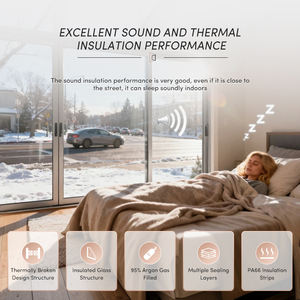 OUNA Offre spéciale porte coulissante double couche en verre trempé en aluminium isolée thermiquement pour chambre à coucher - Product Image 3