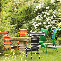Fauteuil d'extérieur en corde tressée à dossier haut, chaise longue sculpturale en osier avec structure métallique pour jardin, terrasse, villa