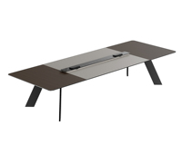 Table de conférence rectangulaire moderne pour bureau avec canal de gestion des câbles central et pieds en métal, bureau de salle de réunion