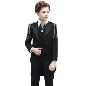 फ्लावर बॉय वेडिंग ड्रेस, पार्टी, बच्चों के शो, पियानो परफॉर्मेंस सूट के लिए नए लड़कों का टेलकोट छोटा सूट, 6 पीस के लिए ब्रिटिश सूट