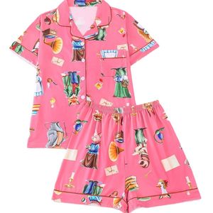 Conjunto de Pijama de Manga Corta con Estampado de Gato y Zorro Rosa de Dibujos Animados, Suave y Transpirable, de 2 Piezas, Ropa de Dormir con Estampado de Animales <span class=keywords><strong>para</strong></span> Mujer - Product Image 5