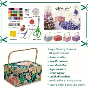 European Fabric G-Style Large Household <strong>Sewing</strong> Box Storage <strong>Basket</strong> Travel Small <strong>Sewing</strong> Kit DIY <strong>Sewing</strong> Supplies for Beginners Pros - Product Image 4