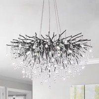 Lustre moderne en cristal, lustre LED, hauteur réglable, adapté à la salle à manger et à la chambre, noir, éclairage en forme de branche