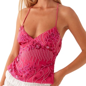 Débardeur sexy personnalisé de haute qualité pour <span class=keywords><strong>femme</strong></span>, style décontracté printemps-été, sans manches, col en V, orné de strass - Product Image 2