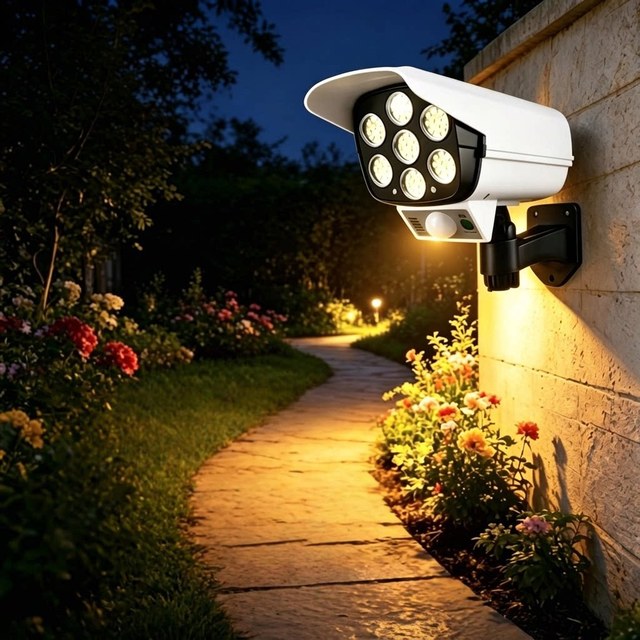 Outdoor IP67 Waterproof Motion Sensor LED Solar Dummy Security Camera & Garden Monitoring Light for Home Wall Gate