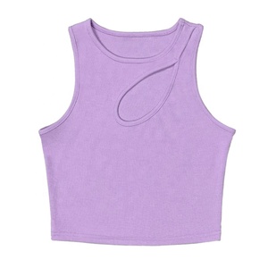 Bralette Sexy personalizado para <span class=keywords><strong>mujer</strong></span>, <span class=keywords><strong>chaleco</strong></span> <span class=keywords><strong>cruzado</strong></span> de algodón acanalado, Tops cortos sin mangas de punto - Product Image 1