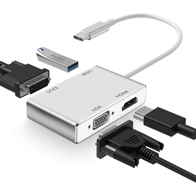 4-in-1 USB-C Hub USB Type C HUB to VGA DVI HDMI USB Adapter Type C Docking Station Audio & Video Accessories