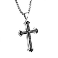 Collier pendentif pour homme en acier inoxydable, double couche, avec croix biblique et inscription scripturale, chaîne à maillons, tendance, vente en gros, cadeau, bijoux