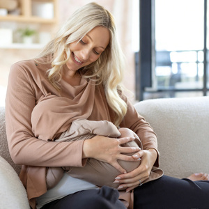 Cardigan da Allattamento Design a Cascata in Morbido Pile Color Tortora, Traspirante in Spandex/Cotone per l'Estate - Product Image 5