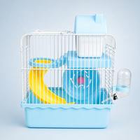 Kandang Hamster Persegi Dua Lapis Portabel dengan Platform Terangkat, Ringan, Tahan Lama, dari Kawat Plastik, Rumah Hewan Kecil, Dilengkapi Roda Latihan