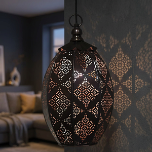 Lanterne en métal suspendue en laiton AK en brun fini avec un design marocain attrayant grand pot à bougie pour décor de Diwali/décor d'hôtel - Product Image 1
